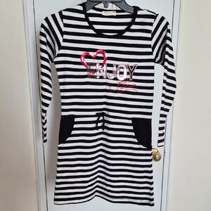 Girl's Tunic Dress Cotton Striped Turkish Made 8-9 Years